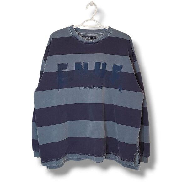 Vintage 90s ENUF Spell Out Striped Crewneck Blue Size L - Picture 1 of 9